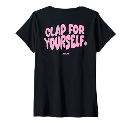 Damen CLAP for Yourself X LIVELIFE. Selbstliebe Selflove Backprint T-Shirt mit V-Ausschnitt Damen CLAP for Yourself X LIVELIFE. Selbstliebe Selflove Backprint T-Shirt mit V-Ausschnitt von CLAP FOR YOURSELF X LIVELIFE SELFLOVE CLUB
