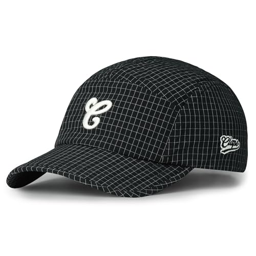 CLAPE 5 Panel Baseball Cap Basecap Herren Damen Schnell Trocknend Baseballkappe Karierte Sonnenhut UV Schutz Verstellbar Klassisch Gebogene Krempe Outdoor Sport Cap Schwarz Black BSAC2569 von CLAPE