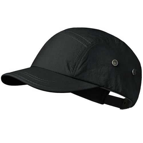 CLAPE 5 Panel Cap Short Brim Baseball Cap Basecap Kurzer Schirm Herren Damen Running Sport Kappe Atmungsaktiv Verstellbar Schwarz Black BSSD2547 von CLAPE