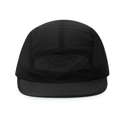CLAPE 5 Panel Cap Short Brim Baseball Cap Herren Damen Sommer Hut mit Kurzem Schirm Atmungsaktiv Schnelltrocknend Basecap Flat Brim Mesh Running Kappe Schwarz Black BSSD2511 von CLAPE