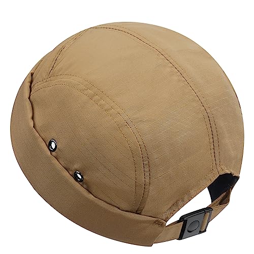 CLAPE 5 Panel Docker Mütze Herren Damen Quick Drying Cap Ohne Schirm Brimless Docker Hat Verstellbar Rollmütze Seemannskappe Outdoor Bikercap Khaki DBH01 von CLAPE