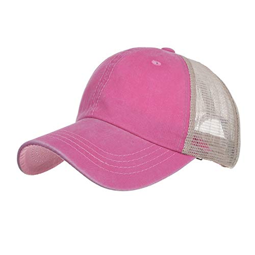 CLAPE Atmungsaktiv Mesh Trucker Caps Herren Damen Washed Cotton Baaeball Cap Vintage Kappe Sonnenschutz Schildkappen Outdoor Pink ZM02 von CLAPE