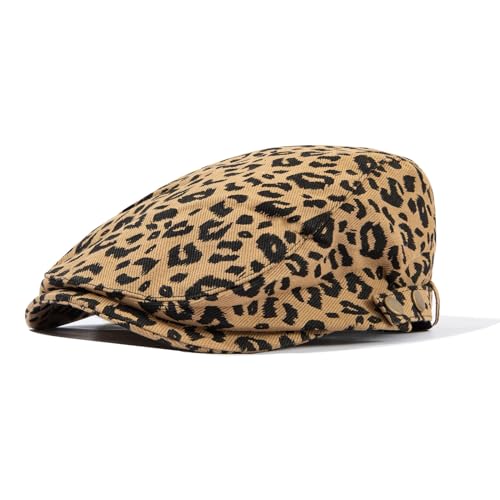 CLAPE Baumwolle Leopard Flatcap Verstellbar Schiebermütze Damen Vintage Gatsby Newsboy Cap Ivy Schirmmütze Schlägermütze Cabbie Cap von CLAPE