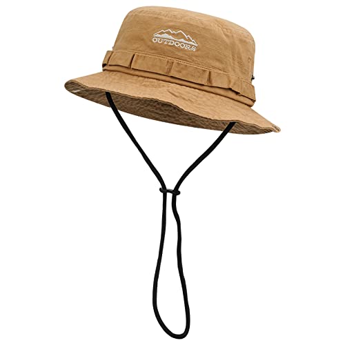 CLAPE Boonie Hut Outdoor Buschhut Safarihut Sonnenschutz Fischerhut mit Kinnband Baumwolle Sonnenhut Angelhut Cowboy-Stil Retro Bucket Hat von CLAPE