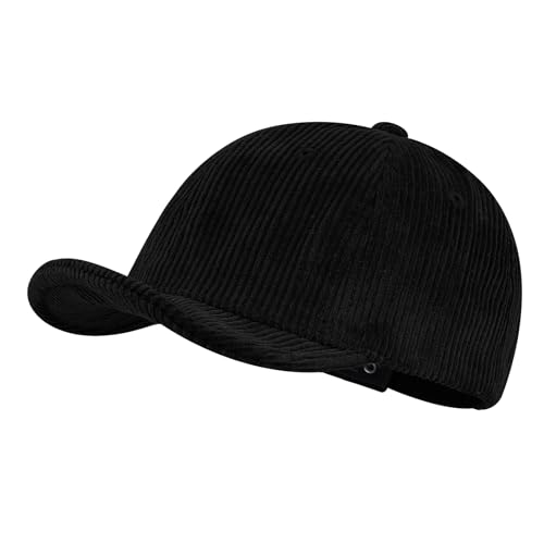 CLAPE Corduroy Short Brim Baseball Cap 6 Panel Cord Retro Basecap Verstellbar Snapback Cap Outdoor Sport Cappy Short Dad Cap Black GD29 von CLAPE