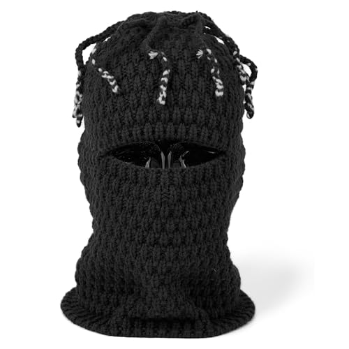 CLAPE Distressed Balaclava Sturmmaske mit Dreadlocks Gestrickte Sturmhaube Winddicht Skimaske Herren Elastisch Gesichtshaube für Skifahren Outdoor Sport Funny Balaclava von CLAPE