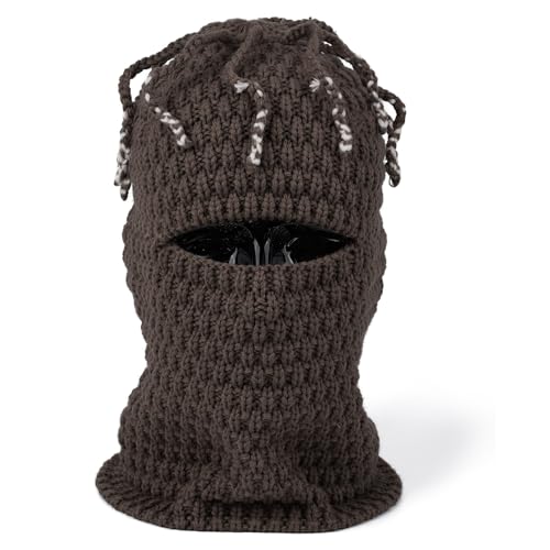 CLAPE Distressed Balaclava Sturmmaske mit Dreadlocks Gestrickte Sturmhaube Winddicht Skimaske Herren Elastisch Gesichtshaube für Skifahren Outdoor Sport Funny Balaclava von CLAPE