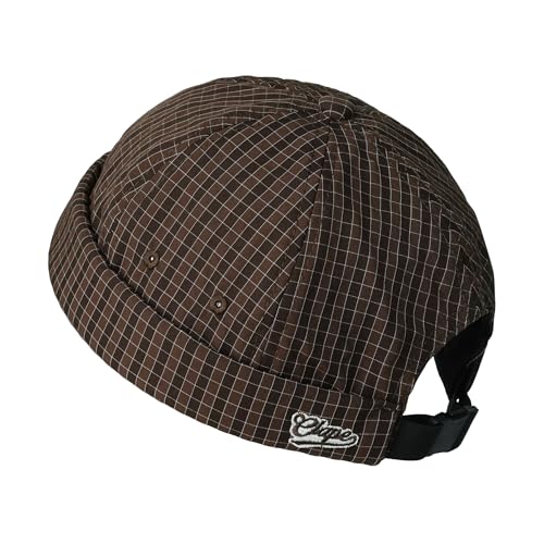 CLAPE Docker Cap Herren Damen Cap Ohne Schirm Plaid Kappe Ohne Schirm Schnell Trocken Docker Mütze Verstellbar Hafenmütze Fischermütze Seemannsmütze Braun Brown FMA2502 von CLAPE