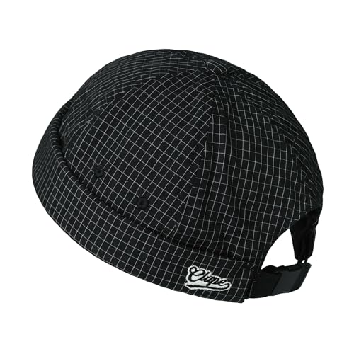 CLAPE Docker Cap Herren Damen Kappe Ohne Schirm Plaid Baseball Cap Ohne Schirm Schnell Trocken Docker Mütze Verstellbar Hafenmütze Fischermütze Seemannsmütze Schwarz Black FMA2502 von CLAPE