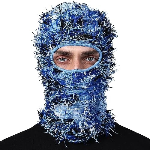 CLAPE Fuzzy Skimaske Distressed Knitted Balaclava Winter Warm Sturmhaube Gesichtsmaske Elastizität Vollgesichts Skiabdeckung von CLAPE