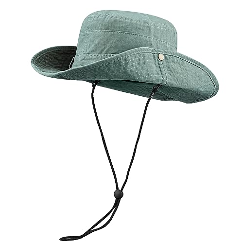 CLAPE Herren Damen Baumwolle Sonnenhut Breiter Krempe Fischerhut Outdoor Safari Boonie Hut Faltbar Buschhut Flat Top Bucket Hat UV Schutz Dschungelhut von CLAPE