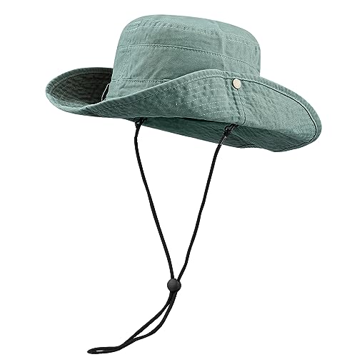 CLAPE Herren Damen Baumwolle Sonnenhut Breiter Krempe Fischerhut Outdoor Safari Boonie Hut Faltbar Buschhut Flat Top Bucket Hat UV Schutz Dschungelhut Mint Green HJY6 von CLAPE