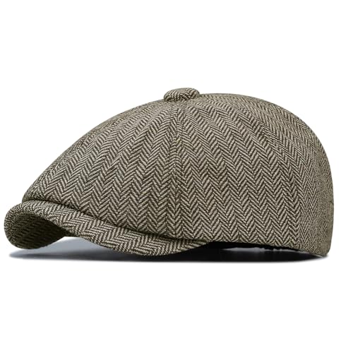 CLAPE Herringbone Tweed Schiebermütze Gatsby Newsboy Flat Cap Retro Shelby Mütze 8 Teilig Barett Cap Schirmmütze Herren Damen von CLAPE