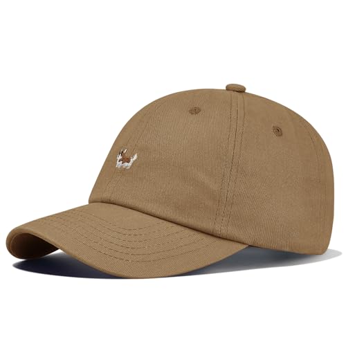 CLAPE Kappe Herren Damen Low Profile Baseball Cap Unstructured Dad Cap with Puppy Embroidery Vintage Trucker Cap Sommer Schildkappe Khaki HJB6 von CLAPE