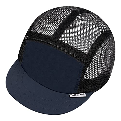 Clape Mesh Kappe Kurzer Schirm 5 Panel Baseball Cap Flat Brim Snapback Basecap Atmungsaktive Sommer Outdoor Kappen,Navy Blue von CLAPE