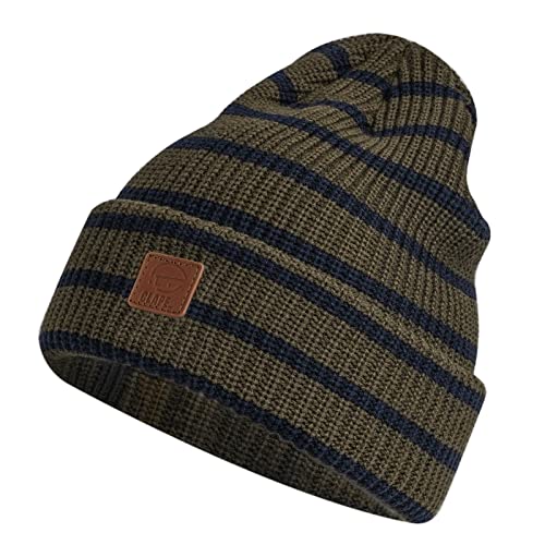 CLAPE Mütze Herren Damen Leatherpatch Striped Strickmütze Slouch Beanie Mütze Elastisch Wintermütze Knit Beanie Watch Hat von CLAPE