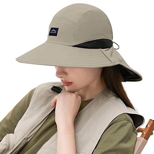 CLAPE Outdoor Safari Boonie Hat Mesh Sonnenhut Herren Damen Sommerhut mit Halsklappe Breiter Krempe Fischerhut UPF50+ Sonnenschutzhut von CLAPE