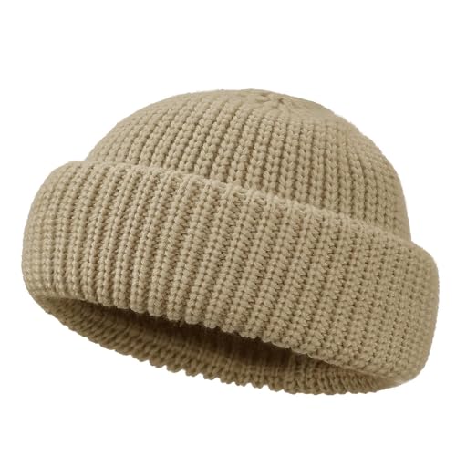 CLAPE Retro Fisherman Beanie Stretchy Strick Dockermütze Strickmütze Kurze Knitted Docker Cap Wintermütze Trawler Beanie Watch Hut von CLAPE