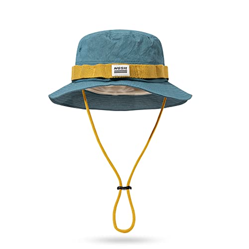 CLAPE Safari Hut Herren Damen Outdoor Boonie Hat Faltbar Buschhut Breiter Krempe Fischerhut Verstellbar Kinnband Hut UV Protection Sun Hat Lake Blue DFH01 von CLAPE