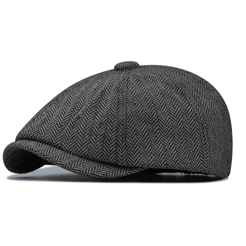 CLAPE Shelby Mütze Herren Tweed Baskenmütze 8 Panel Schiebermütze Herringbone Newsboy Cap Gatsby Flatcap Schirmmütze von CLAPE