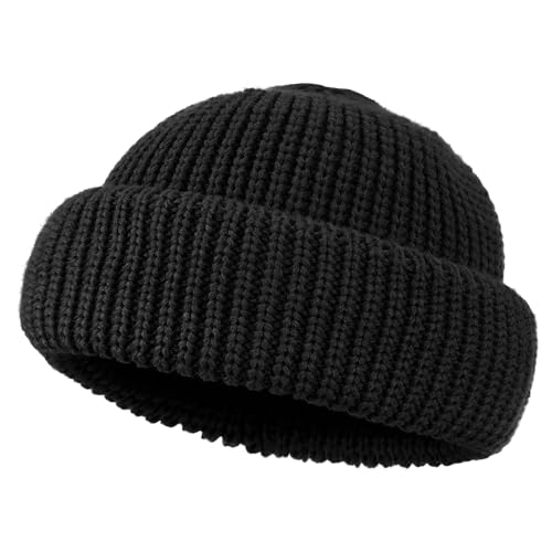 CLAPE Short Beanie Mütze Herren Trawler Fisherman Beanie Stretchy Weich Strickmütze Strick Dockermütze Seemannsmütze Wintermütze Kurz von CLAPE