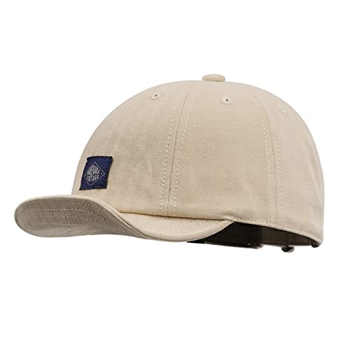 CLAPE Short Brim Baseball Cap Baumwolle Kappe Herren Damen Snapback Basecap Flat Peak Dad Cap Verstellbar Outdoor Kappen UV-Schutz Schildkappen Beige DY10 von CLAPE