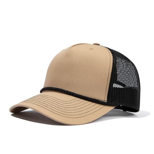 CLAPE Sommer Cap Herren Damen 5 Panel Trucker Atmunsaktive Mesh Back Baseball Cap Structured Baseballkappe High Crown Snapback Khaki DTK241 von CLAPE