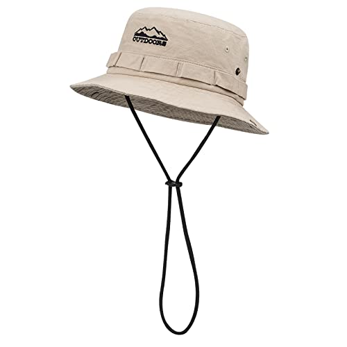 CLAPE UPF50 + Sonnenhut Herren Damen Winddicht Buschhut Baumwolle Boonie Hat Safari Hat UV Schutz Outdoor Hut mit Kinnband Verstellbar Angelhut von CLAPE