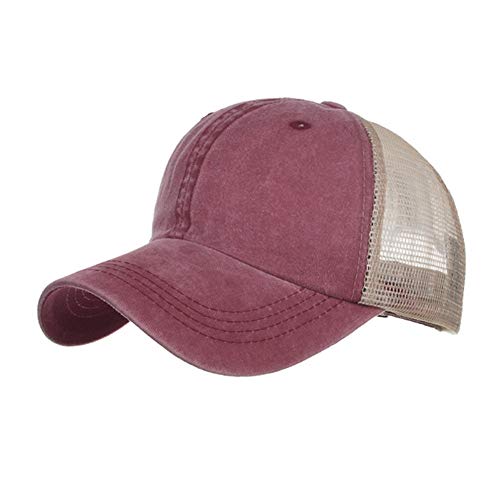 CLAPE Atmunsaktive Mesh Baseball Cap Gewaschene Baumwolle Vintage Basecap Sommer Trucker Snapback Cap Verstellbar Outdoor Sports Caps WineRed ZM02 von CLAPE
