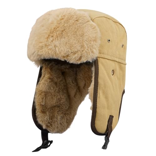 CLAPE Warme Trappermütze Herren Winddicht Fliegermütze Kunstfellmütze Wintermütze mit Ohrenklappen Faux Fur Trapper Hat von CLAPE