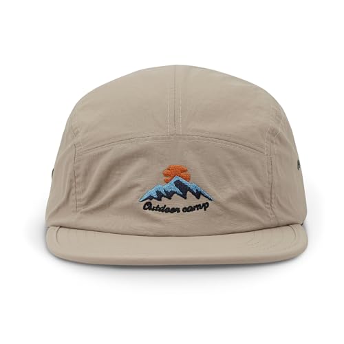 CLAPE Wasserdicht 5 Panel Cap Herren Damen Flat Brim Snapback Cap Outdoor Camp Cap Anpassbar Schnelltrocknend Basecap Sonnenschutz Schildmütze Khaki DFB3 von CLAPE