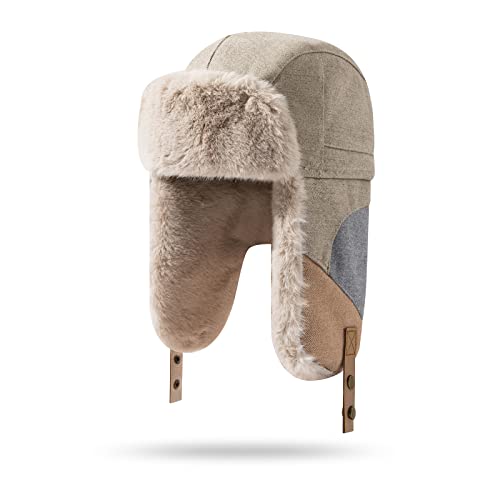 CLAPE Winddicht Trappermütze Winter Fliegermütze Bomber Uschanka Mütze Faux Fur Trapper Hat Trooper Russische Warme Mütze mit Ohrenklappen von CLAPE