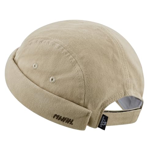 CLAPE Herren Kappe Ohne Schirm Baumwolle Dockercap Dockermütze UV-Schutz Seemannsmütze Hafenmütze Docker Leon Brimless Hat Beige von CLAPE
