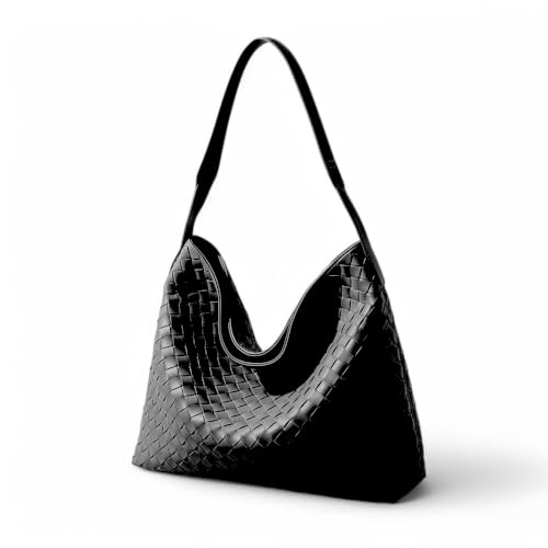 CLARANY Schultertasche aus gewebtem veganem Leder, schwarze Tote, 38,1 x 35,6 x 12,7 cm CLARANY Schultertasche aus gewebtem veganem Leder, schwarze Tote, 38,1 x 35,6 x 12,7 cm von CLARANY