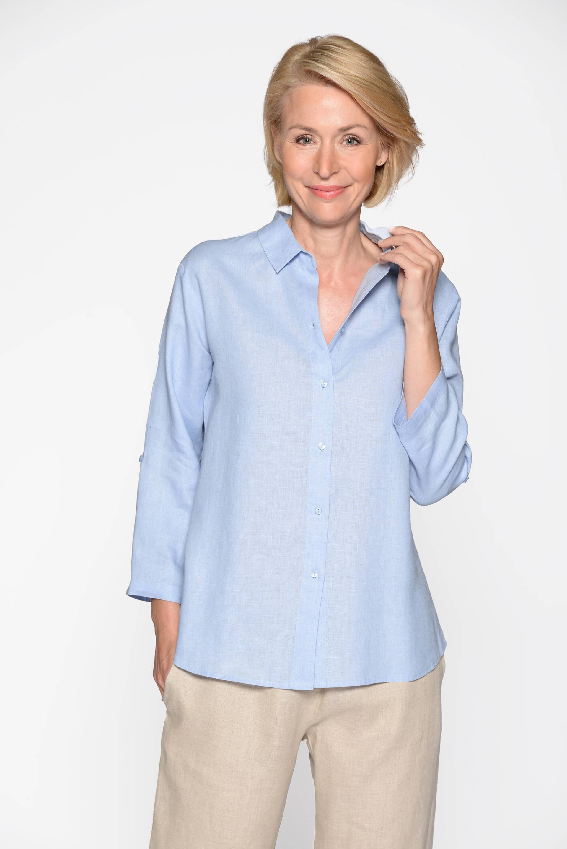 CLARINA - Bluse, Hemdkragen, 3/4 Arm,uni bleu - Gr. - 44 von CLARINA