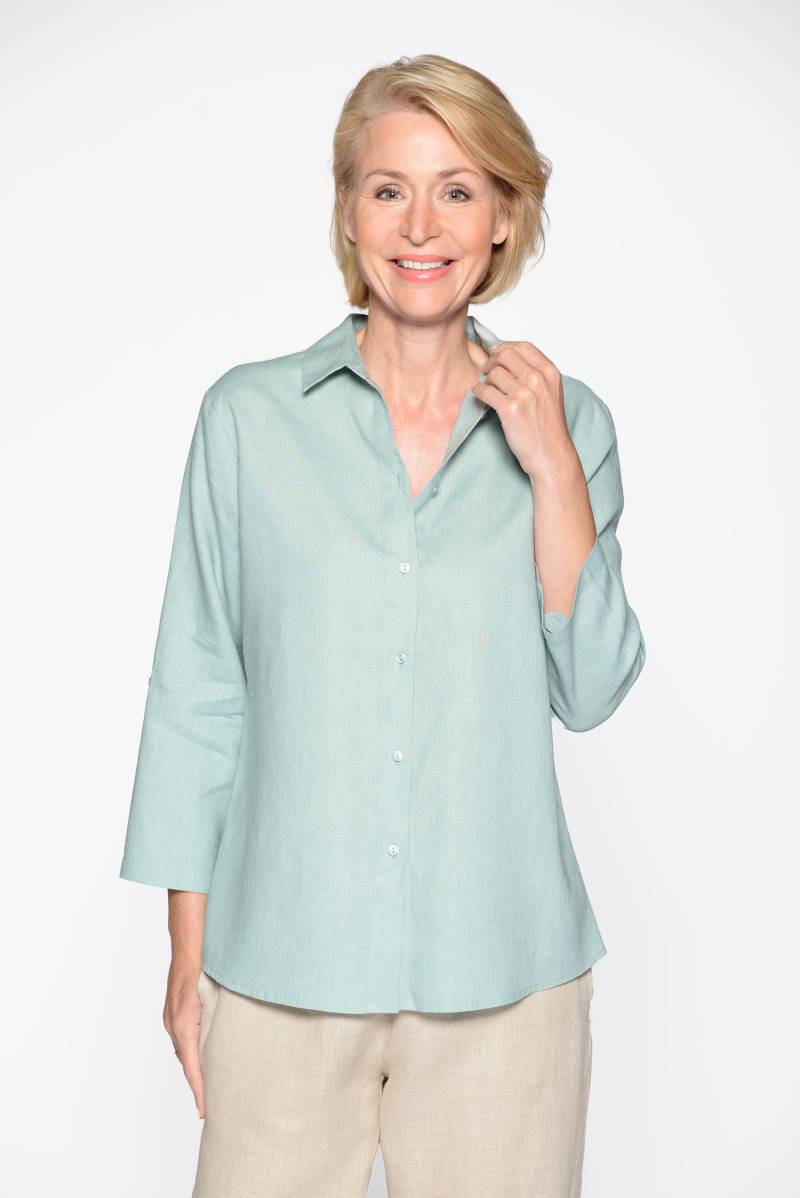 CLARINA - Bluse, Hemdkragen, 3/4 Arm,uni jade - Gr. - 44 von CLARINA