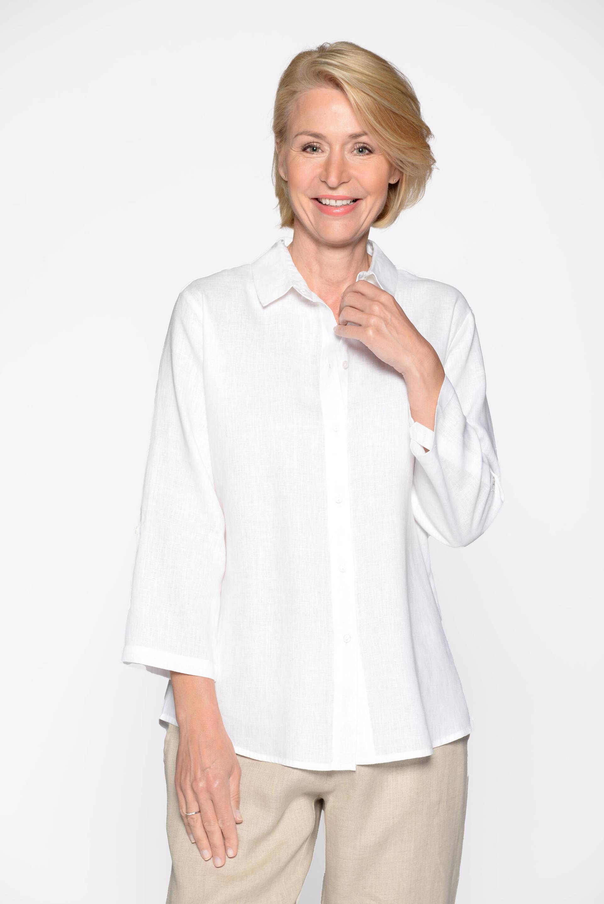 CLARINA - Bluse, Hemdkragen, 3/4 Arm,uni weiss - Gr. - 44 von CLARINA