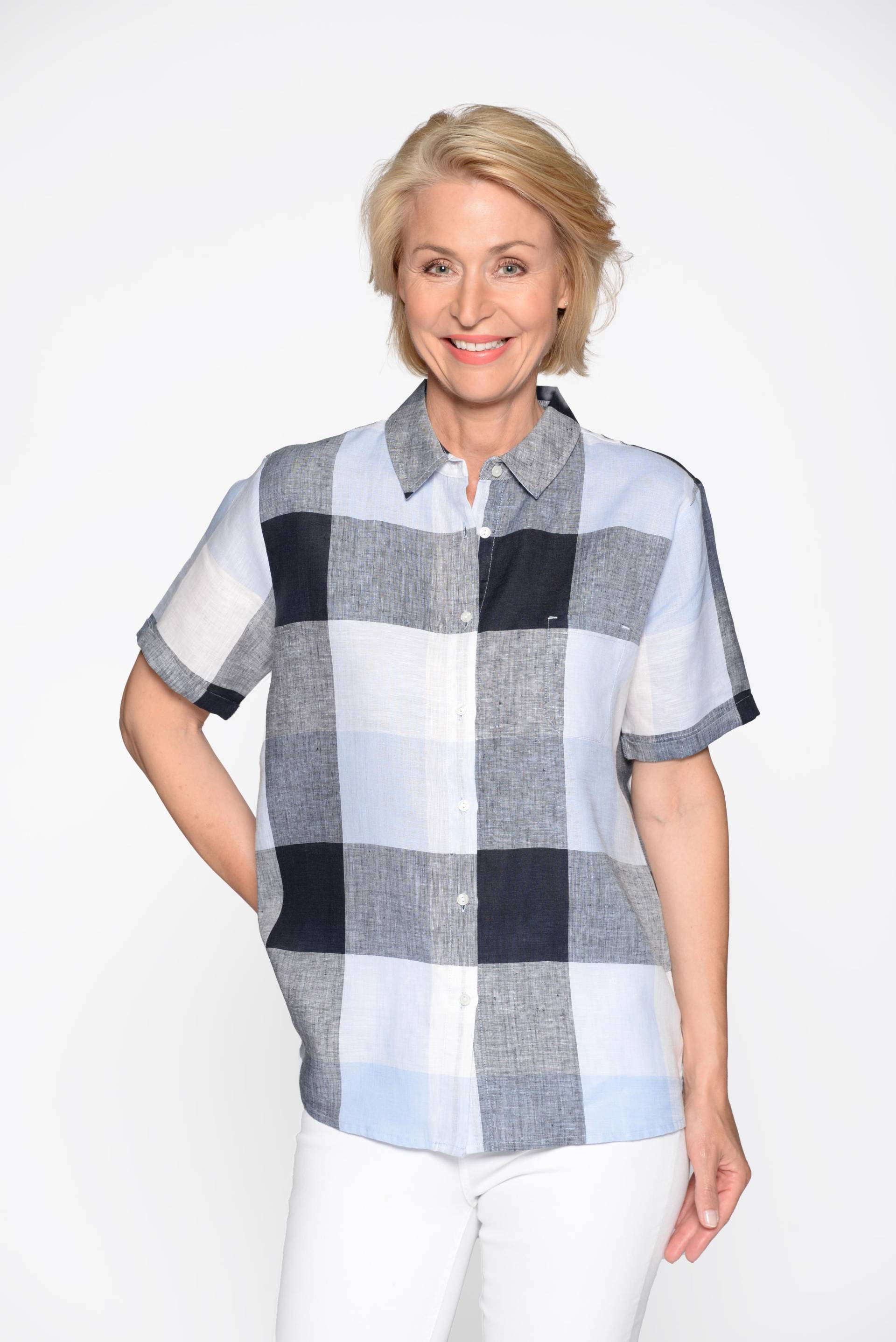 CLARINA - Bluse, Hemdkragen,1/2 Arm,Karo bleu combo - Gr. - 40 von CLARINA