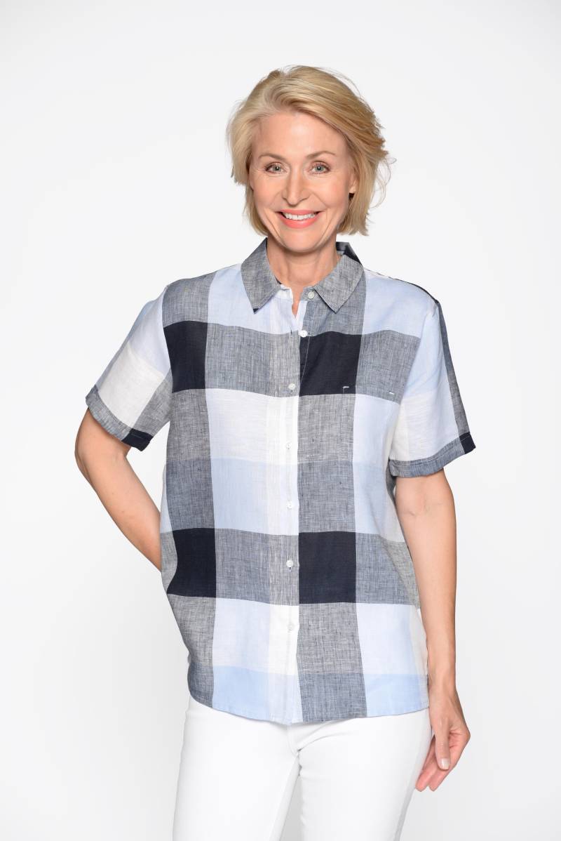 CLARINA - Bluse, Hemdkragen,1/2 Arm,Karo bleu combo - Gr. - 40 von CLARINA