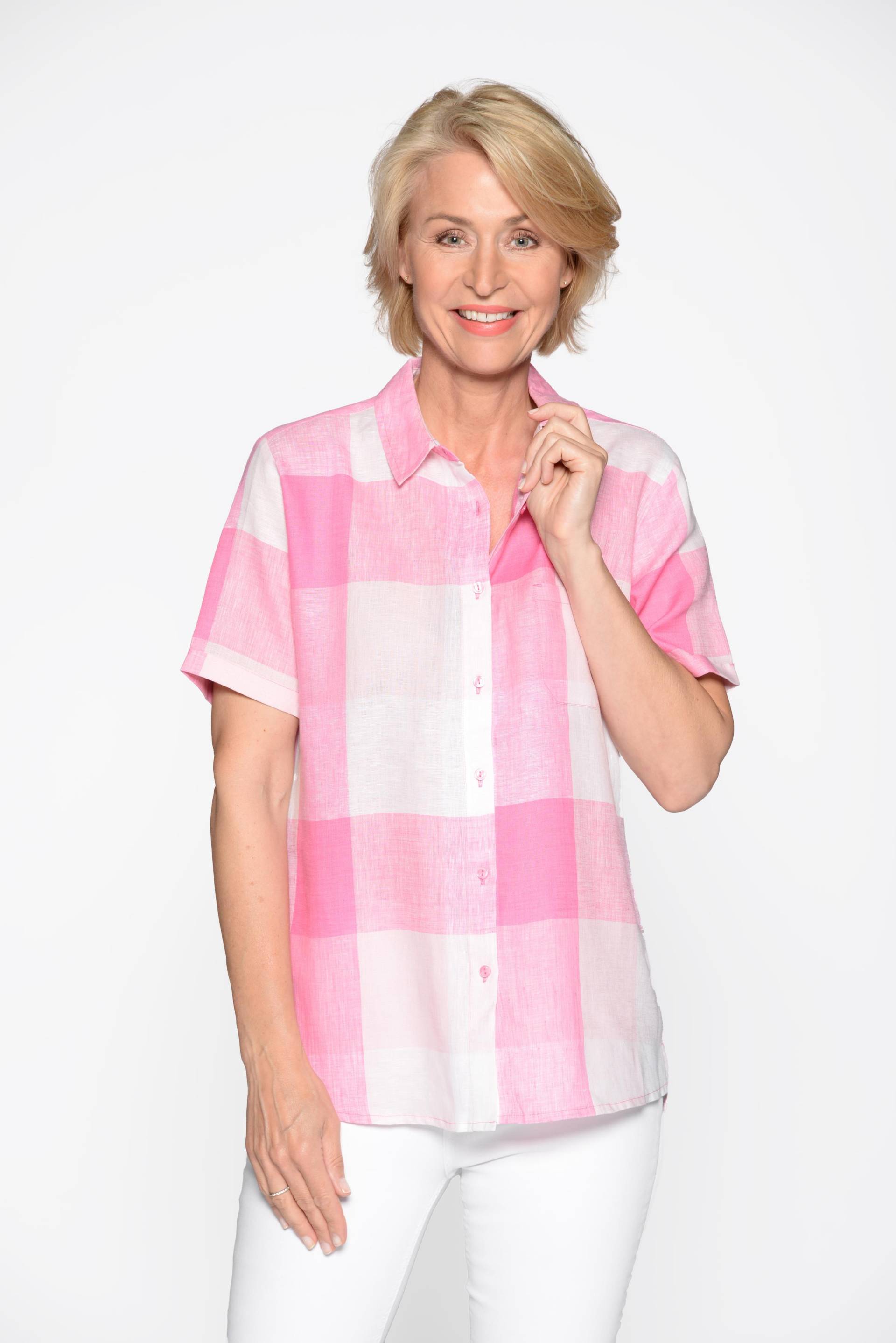 CLARINA - Bluse, Hemdkragen,1/2 Arm,Karo pink combo - Gr. - 40 von CLARINA
