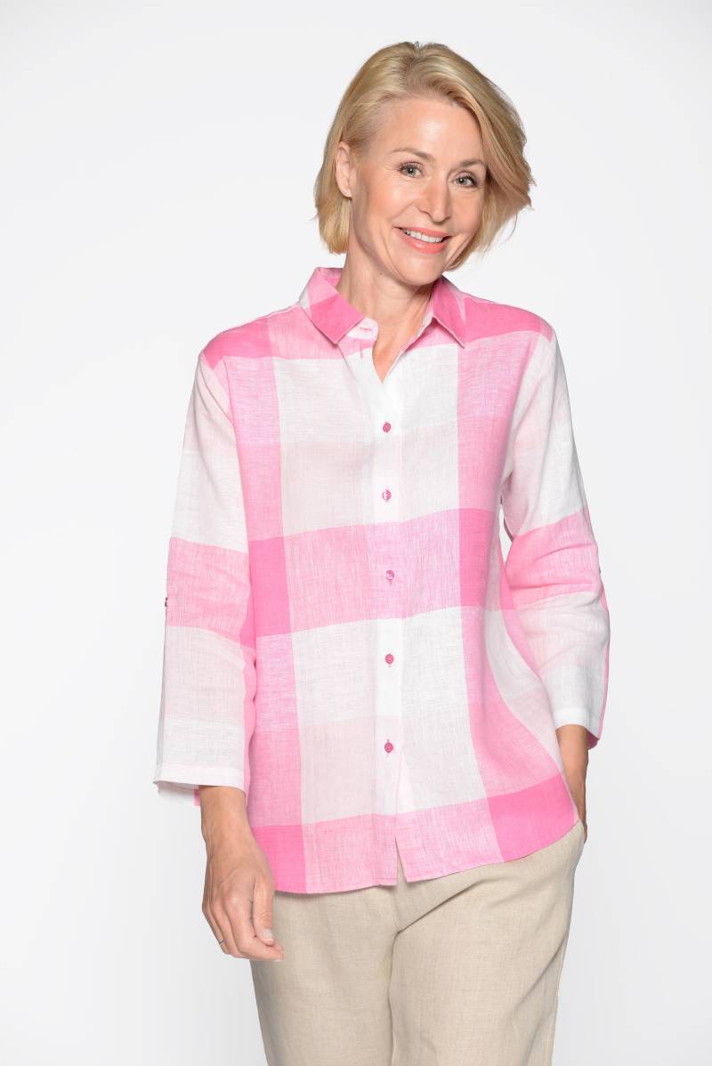 CLARINA - Bluse, Hemdkragen,3/4 Arm,Karo pink combo - Gr. - 40 von CLARINA