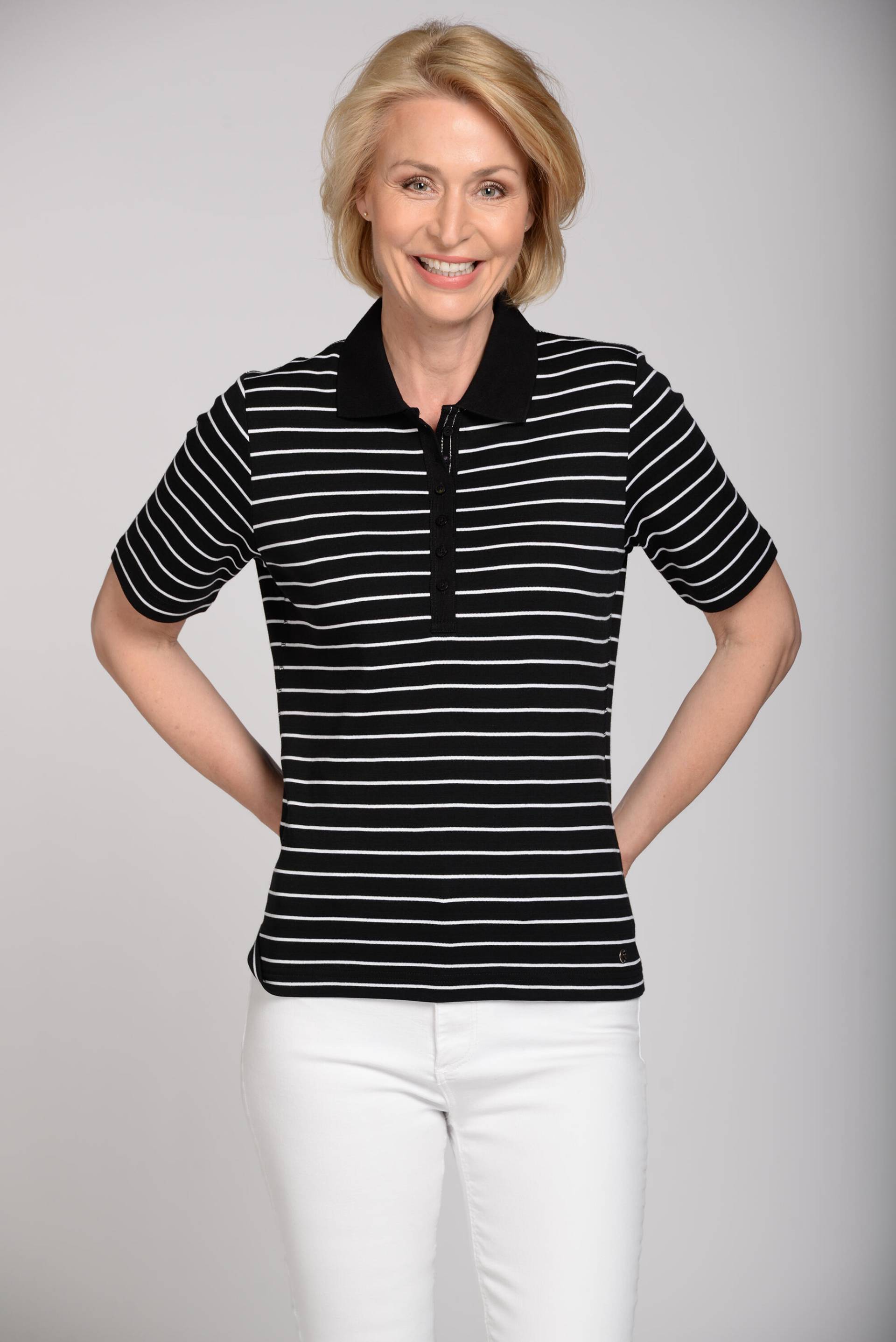 CLARINA - Ganzjahres NOS Poloshirt,1/2 A 900 schwarz-weiss - Gr. - 40 von CLARINA