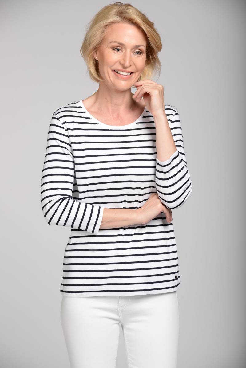 CLARINA - Ganzjahres NOS Rdh.-Shirt,3/4 100 weiss-marine - Gr. - 36 von CLARINA