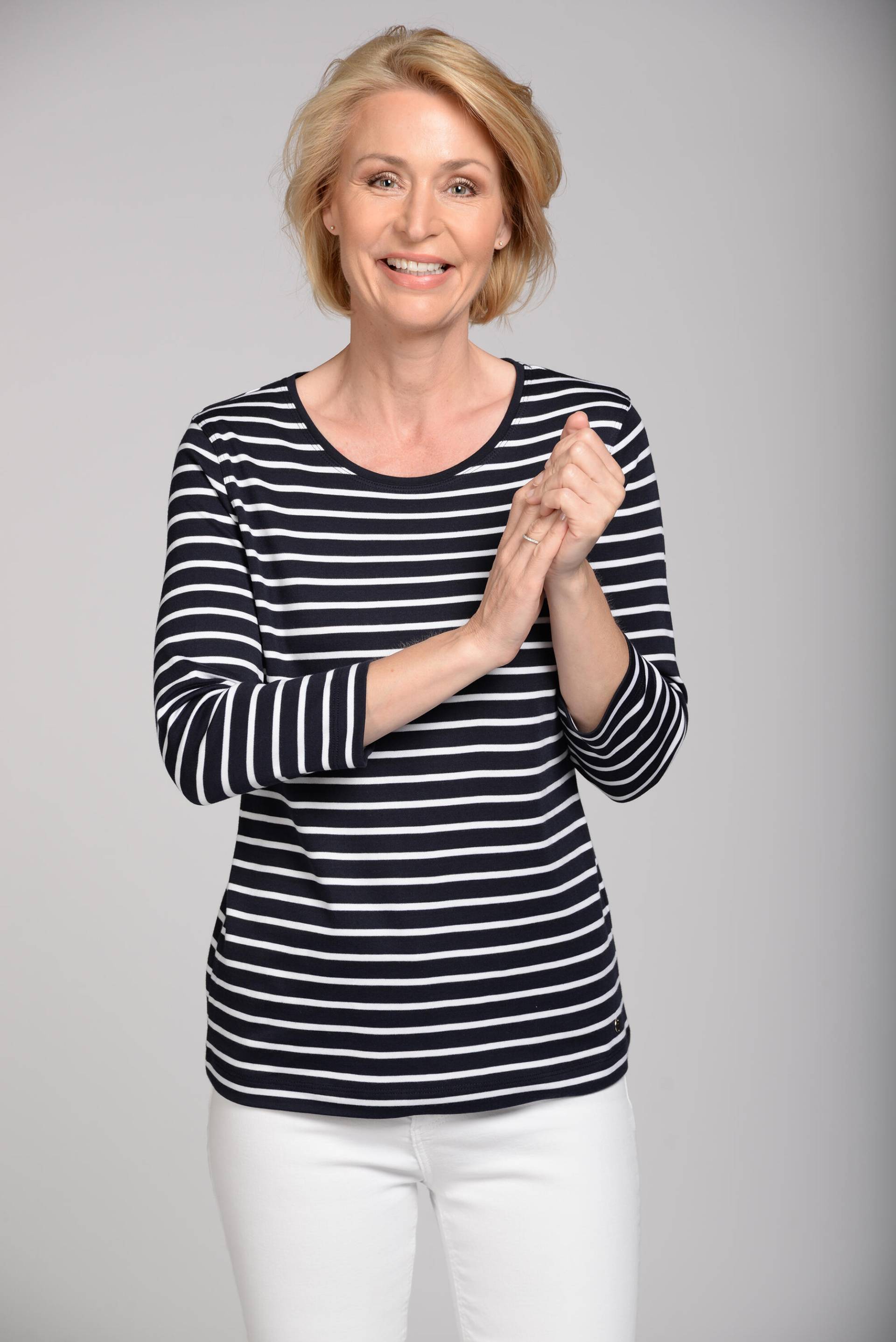 CLARINA - Ganzjahres NOS Rdh.-Shirt,3/4 623 marine-weiss - Gr. - 38 von CLARINA