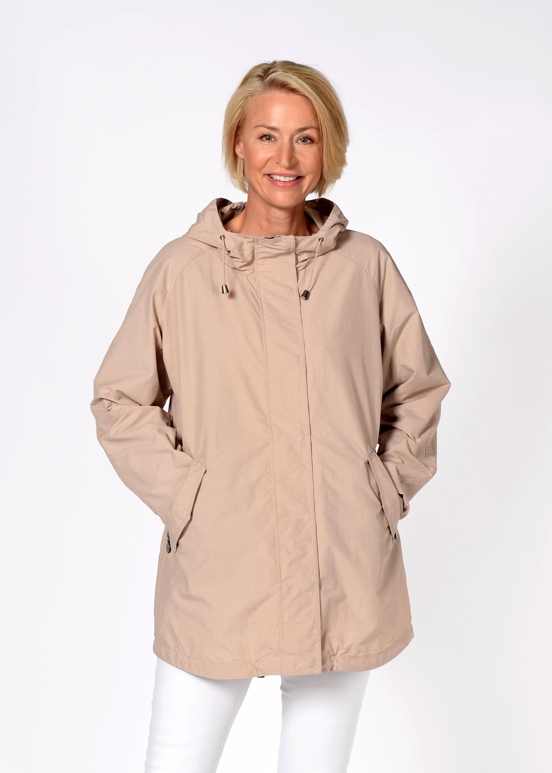 CLARINA - Jacke mit Kapuze, 1/1 Arm, uni camel - Gr. - 46 von CLARINA