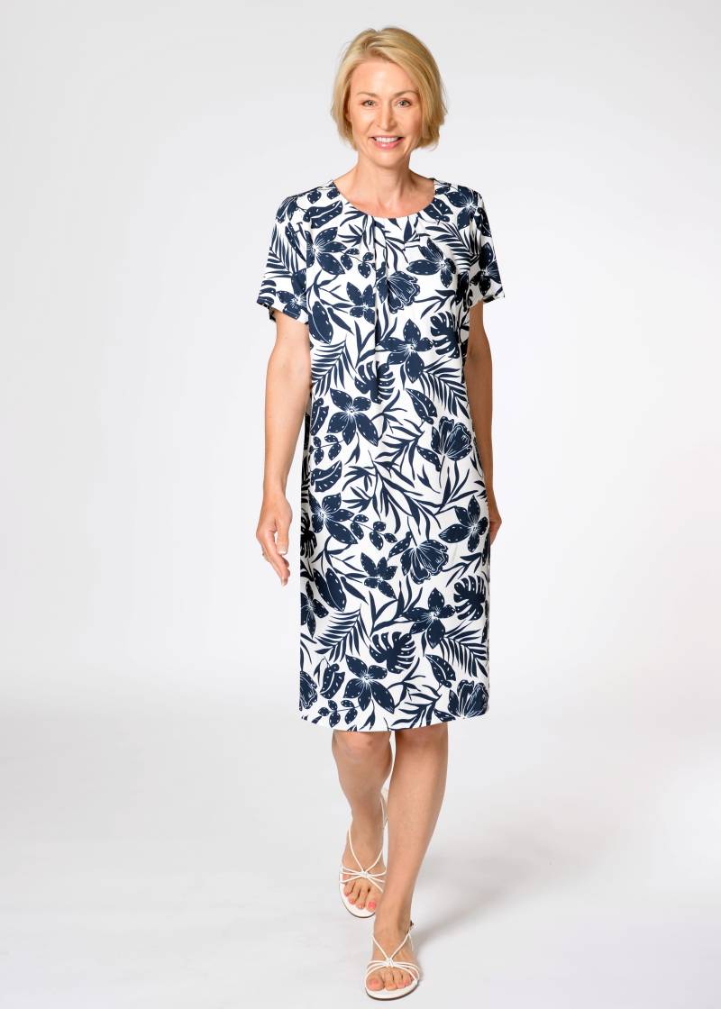 CLARINA - Kleid, 1/2-Arm, Alloverprint marine combo leaves - Gr. - 44 von CLARINA