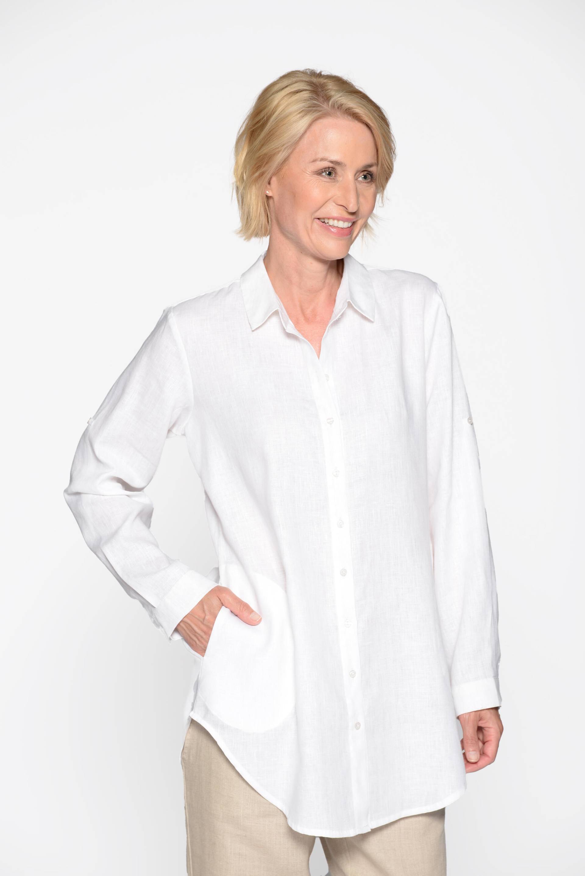 CLARINA - Longbluse, Hemdkragen, 1/1 Arm weiss - Gr. - 36 von CLARINA