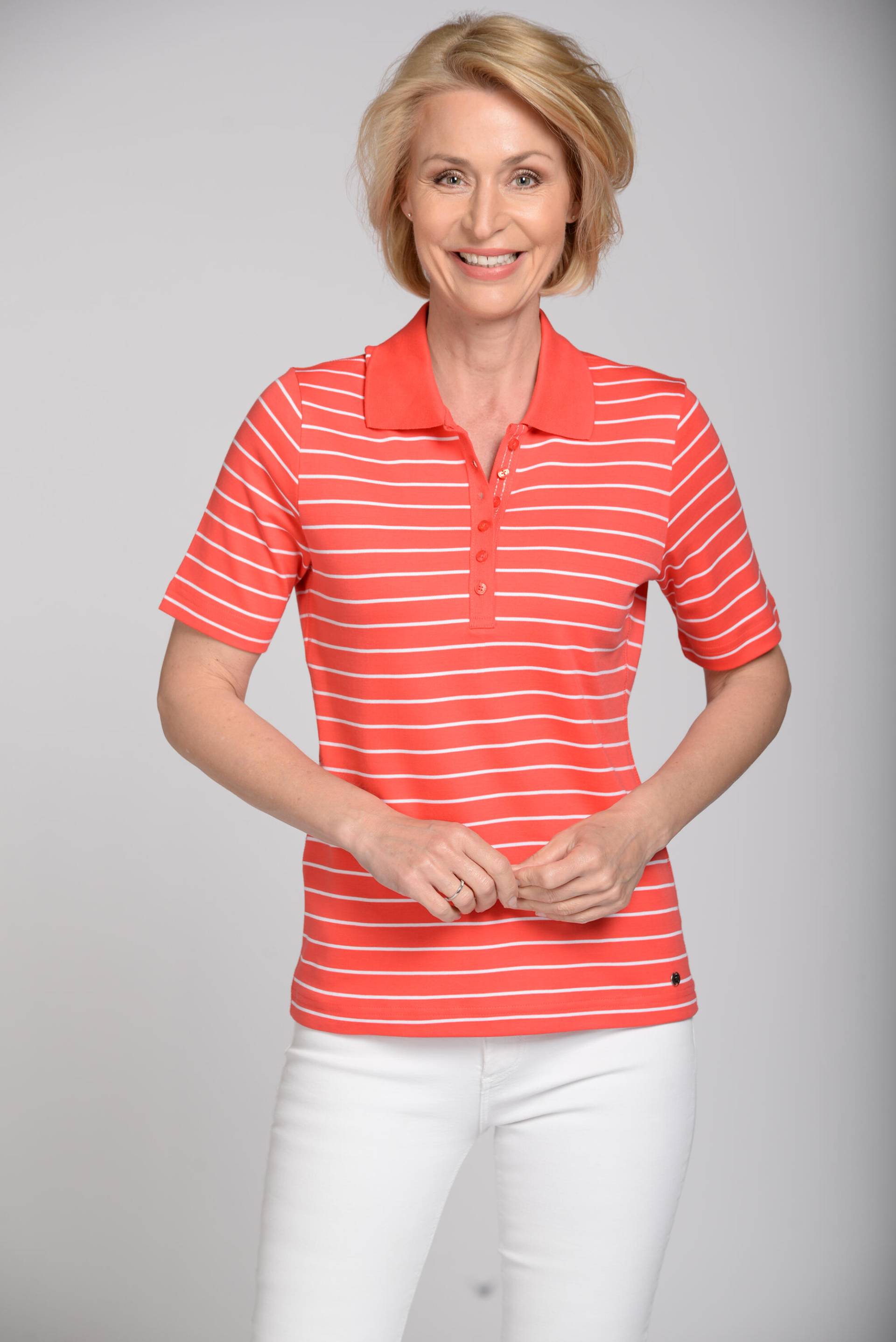 CLARINA - NOS Poloshirt,1/2 Arm, Ringel 451 geranie-weiss - Gr. - 40 von CLARINA