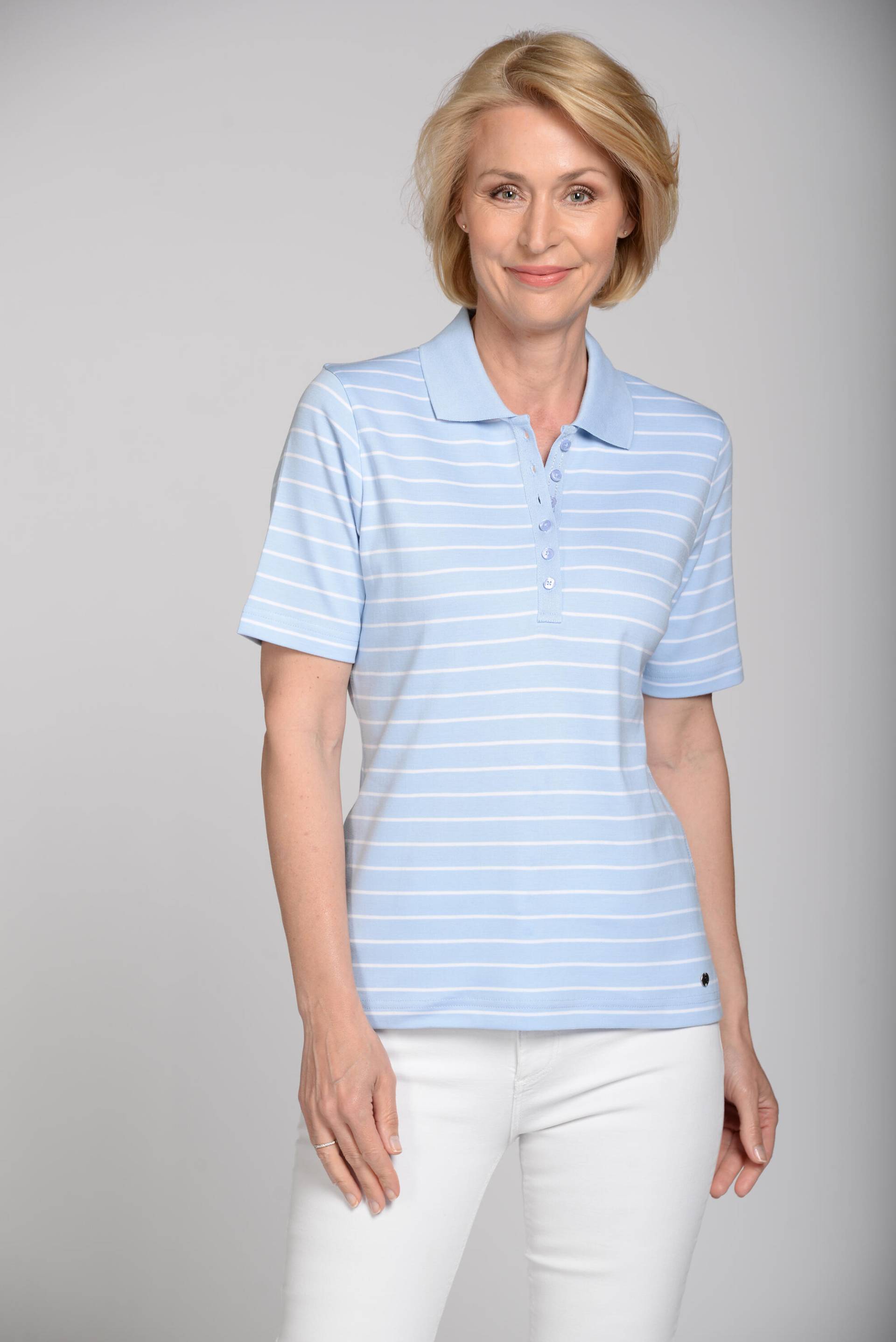 CLARINA - NOS Poloshirt,1/2 Arm, Ringel 612 bleu-weiss - Gr. - 48 von CLARINA