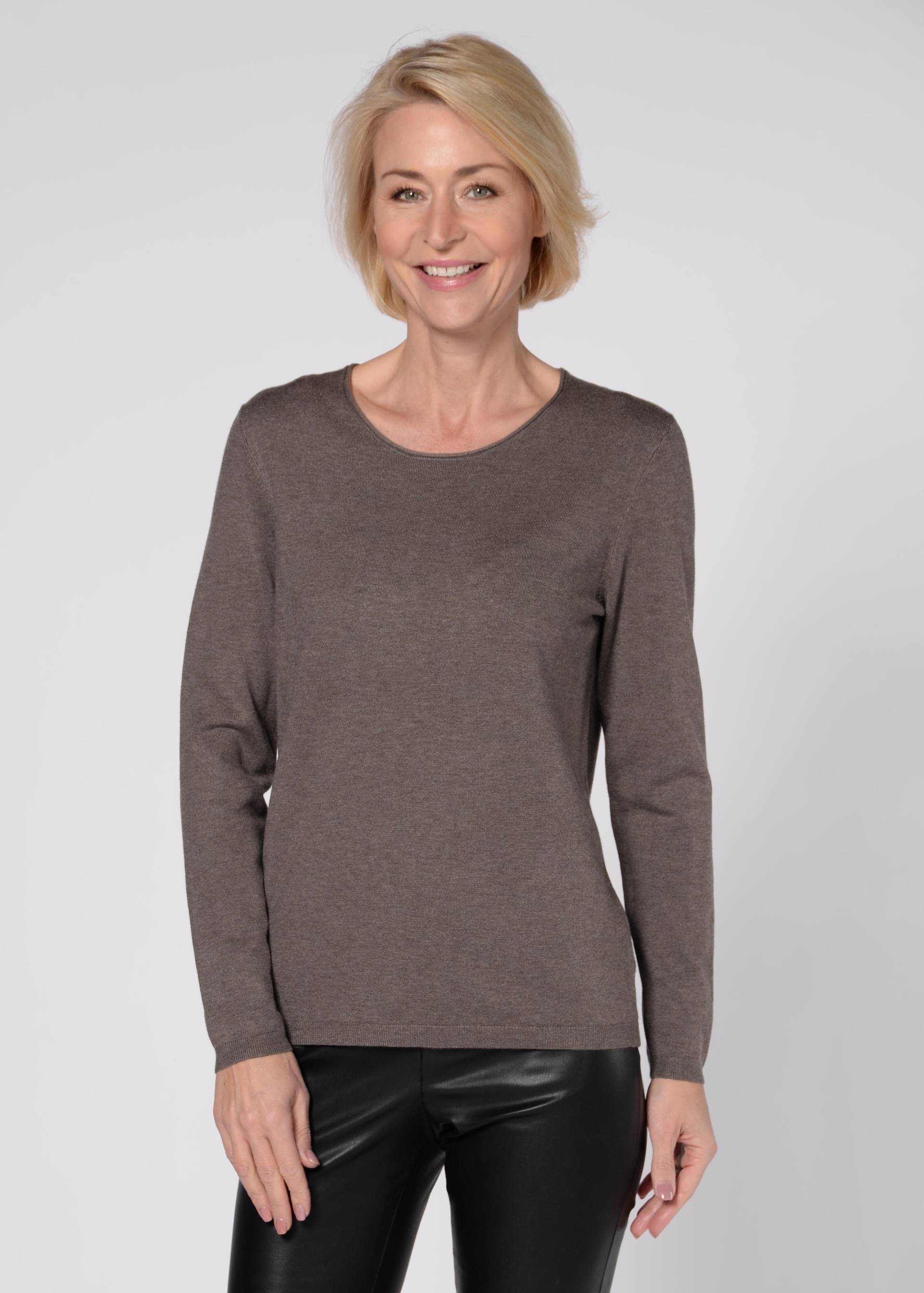 CLARINA - NOS Rdh.-Pullover, 1/1 Arm,uni 743 mokka mel. - Gr. - 36 von CLARINA